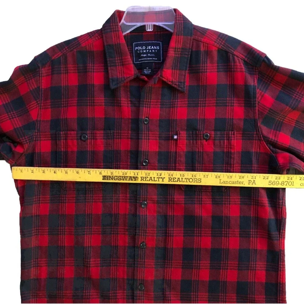 Polo Ralph Lauren Flannel Shirt Mens Size M Heavy Cotton Buffalo Plaid Cabincore